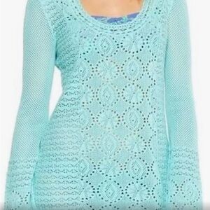 LILLY PULITZER Athena tunic sweater XL turquoise crochet, worn twice